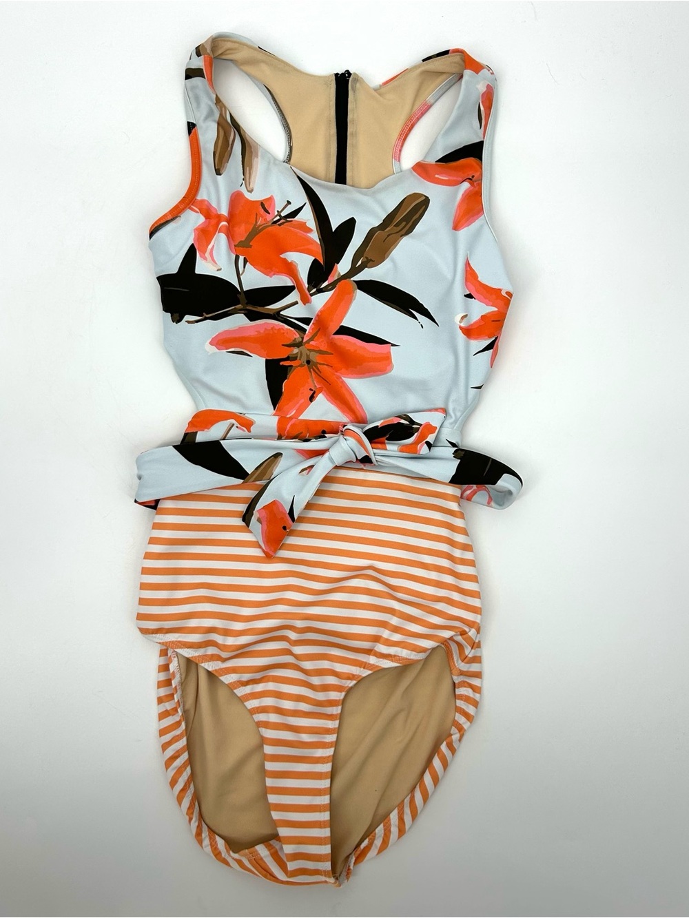 Albion One Piece Swimsuit Floral Stripe Blue Orange